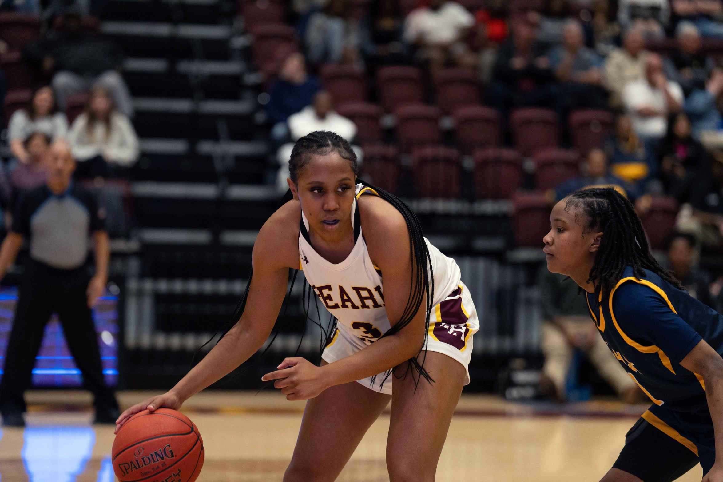PRCC Natasha Barnes dribbles the ball up the court. (River Roderick/PRCC Athletics)